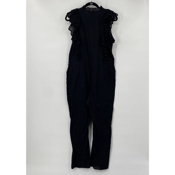 Apiece Apart Jumpsuit Limon Eyelet Ruffle Cotton Crop Sleeveless Black Womens 6 - Picture 7 of 11